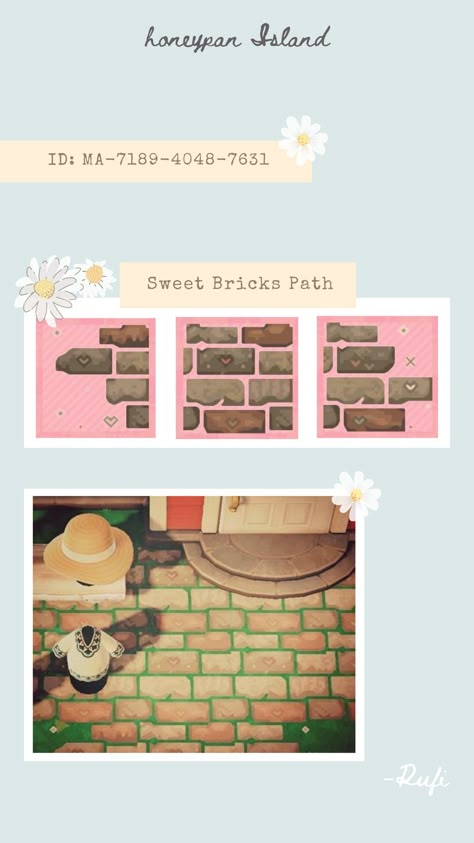 Acnh Fall Dirt Path Designs, Acnh Flower Brick Path, Acnh Fall Brick Path, Acnh Fall Path Designs, Acnh Floral Brick Path, Acnh Autumn Brick Path, Acnh Brick Designs, Brick Path Acnh, Acnh Brick Path Design