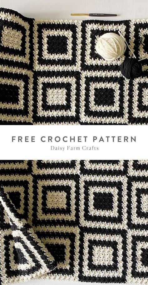 Modern Haken, Crochet Blanket Designs, Haken Baby, Crochet Square Patterns, Modern Crochet, Square Patterns, Diy Crochet Projects, Knitting Machine, Tapestry Crochet