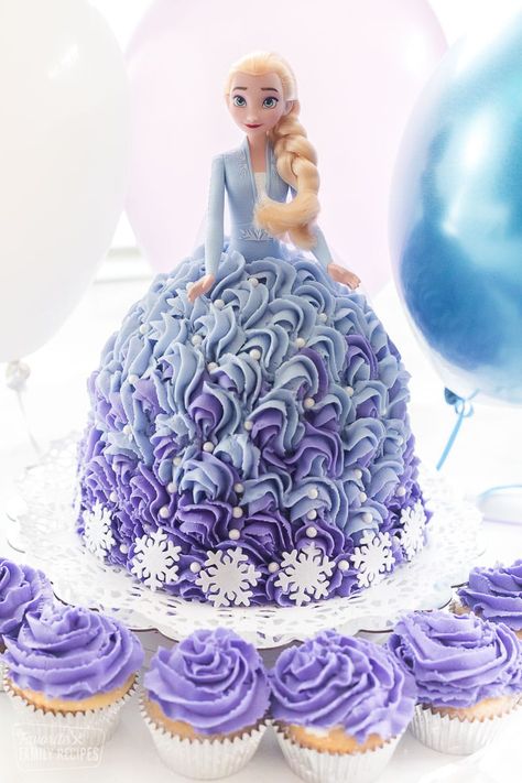 Doll Princess Cake, Princess Cake For Girls Birthday, Barbie Cake Purple, Else Birthday Cake, Kid’s Birthday Cake Ideas, How To Make A Princess Cake, Princess Party Cake Ideas, Elsa Princess Cake, Girls Birthday Cakes Ideas