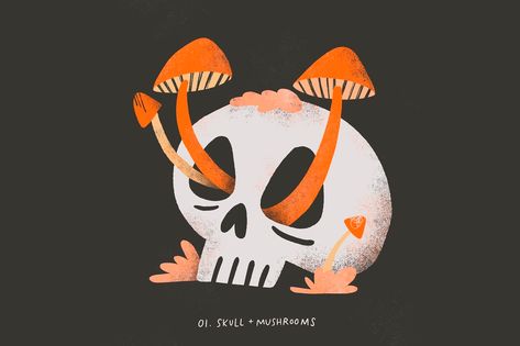 Skull And Mushrooms, Skull Mushrooms, Mushrooms Illustration, Skull Illustration, Gothic Design, Mushroom Design, Halloween Illustration, Season Of The Witch, Drawing Projects