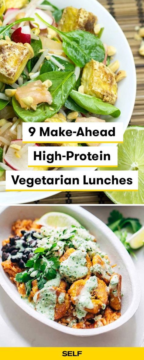 One of the biggest challenges of eating meat-free is making sure you're getting in enough protein at every meal. Meal prepping high-protein lunches ahead of time is super important to maintaining a well-balanced vegetarian diet. Recipes involving ingredients like beans, tofu, and tempeh give a boost of filling protein to any meal. Here are nine creative make-ahead lunch ideas to try! #vegetarian #recipe #highprotein #lunch Carb Free Meals Vegetarian, Well Balanced Vegetarian Meals, Protein Filled Vegetarian Recipes, Vegetarian For One, Vegetarian Bodybuilding Recipes, Muscle Building Vegetarian Meals, 30g Protein Vegetarian Meals, Vegetarian Macro Meals, Creative Vegetarian Recipes