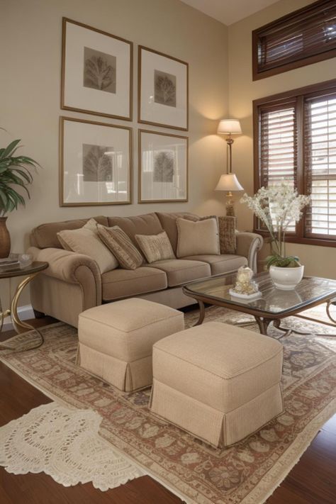 Beige Couch Color Palette, Living Room Designs With Brown Carpet, Living Room Designs Cream, Living Room Ideas Beige Couch, Brown House Interior Ideas, Light Brown Couch Living Room, Beige Interior Living Room, Beige Couches Living Room Ideas, Brown And Cream Living Room Ideas