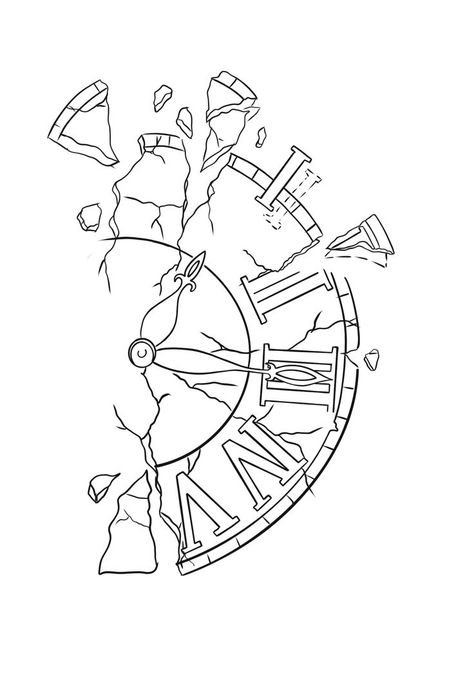 Clock Outline Tattoo, Free Printable Tattoo Coloring Pages For Adults, Tattoo Outline Drawing Stencil Ideas Sleeve, Half Clock Tattoo, Simple Tattoo Outlines For Men, Clock Drawing Tattoo, Clock Art Drawing, Clock Tattoo Drawing, Tattoo Outline Designs