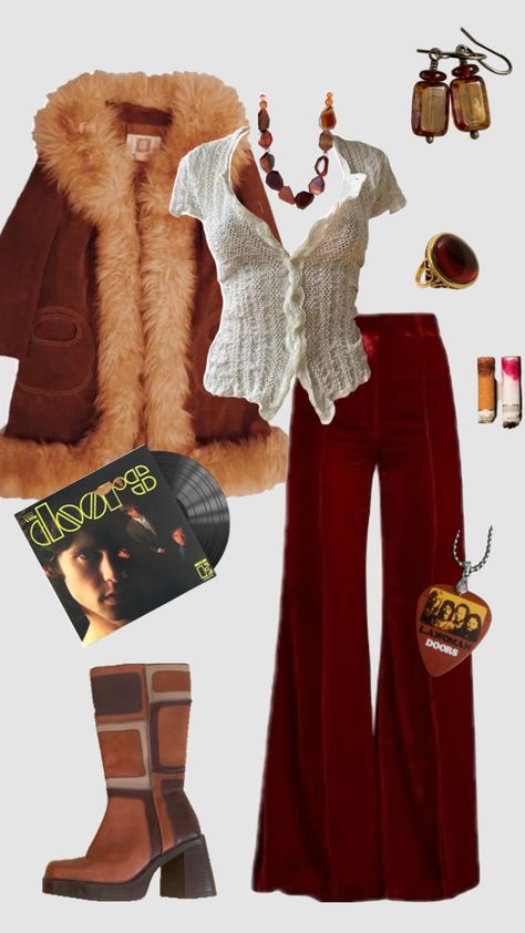 The doors concert outfit #outfitinspo #thedoors #vintage The Doors Concert, 70s Inspired Outfits, 3 Doors Down, Concert Outfit Ideas, Outfits 70s, Mode Hippie, 70s Inspired Fashion, 70s Outfits, Estilo Hippie