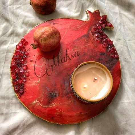 Pomegranate Candle, Resin Stand, Resin Geodes, Candle Bowl, Traditional Candle, Traditional Candles, Resin Art Painting, Cherry Fruit, Resin Ideas