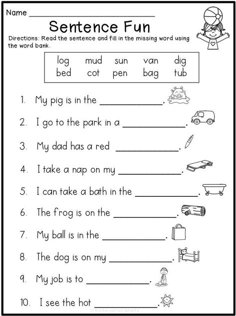 Sentence Worksheet, Language Arts Worksheets, Kindergarten Phonics, Cvc Words Kindergarten, Kindergarten Phonics Worksheets, English Worksheets For Kindergarten, Kindergarten Reading Activities, Kindergarten Reading Worksheets, Kindergarten Language Arts