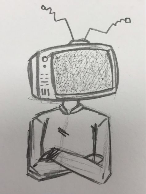 Tv Head Drawing Sketch, Scary Things To Draw Easy Step By Step, Funny Drawings Ideas Doodles, Cute Doodles Drawings Easy Cartoon, Things To Draw With Pen, Class Drawing Ideas, Strange Drawings, Rug Drawing, Sketchbook Aesthetic