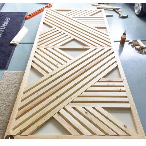 Indoor Door Makeover, Door Makeover Ideas, Geometric Door, Barn Door Installation, Door Makeover Diy, Diy Shutters, Barn Door Designs, Wood Wall Art Diy, Indoor Door