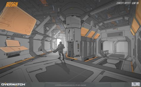 ArtStation - Overwatch Busan Military base concept , Llia Yu Comic Landscape, Scifi Props, Scifi Corridor, Interior Concept Art, Map Sketch, Base Building, Sci Fi Environment, Fantasy Places, Military Base