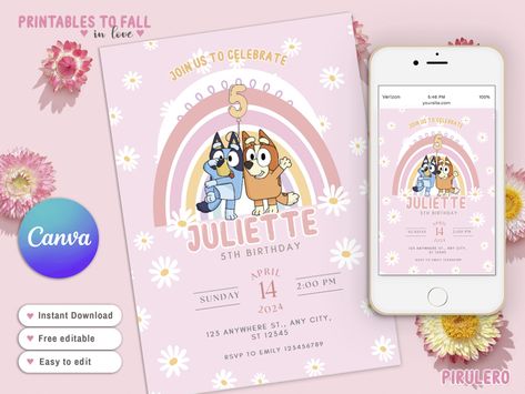 Dog Birthday Invitations, Bluey Birthday, Girl Birthday Party Invitations, Party Invitations Kids, Blue Birthday, Dog Party, Blue Dog, Dog Birthday, Girls Birthday