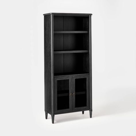 Killybrooke Glass Accent Cabinet Black - Threshold™ Designed With Studio Mcgee : Target Hutch In Living Room, Cabinet Open Shelves, Decorative Storage Cabinets, Studio Mcgee Target, Storage Furniture Living Room, Entry Design, Cabinet Black, Wooden Bookcase, Dining Room Storage