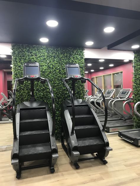 Women Only Gym Interior, Pink Gym Room, Womens Only Gym Interior, Female Only Gym Design, Pink At Home Gym, Pink Gym Equipment, Gym Pink Aesthetic, Pink Home Gym, Gym Colors Ideas