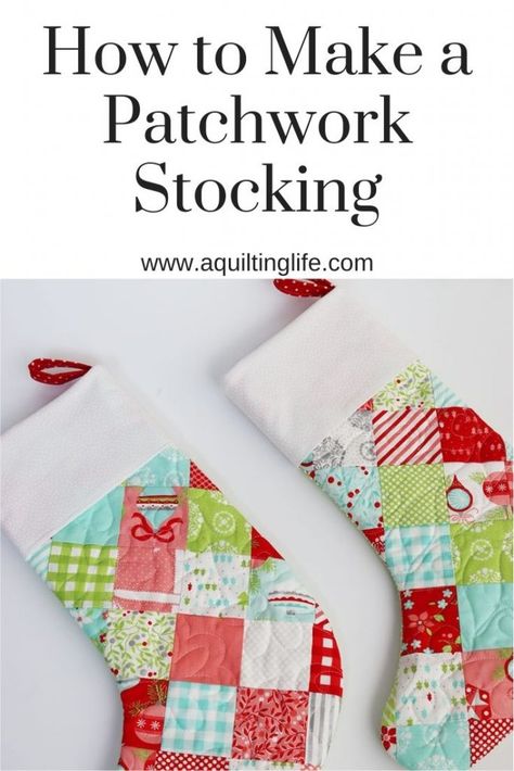 Christmas Stocking Tutorial, Stocking Template, Pochette Diy, Stocking Tutorial, Patchwork Christmas, Cluck Cluck Sew, Quilted Christmas Stockings, Christmas Stockings Diy, Christmas Stocking Pattern