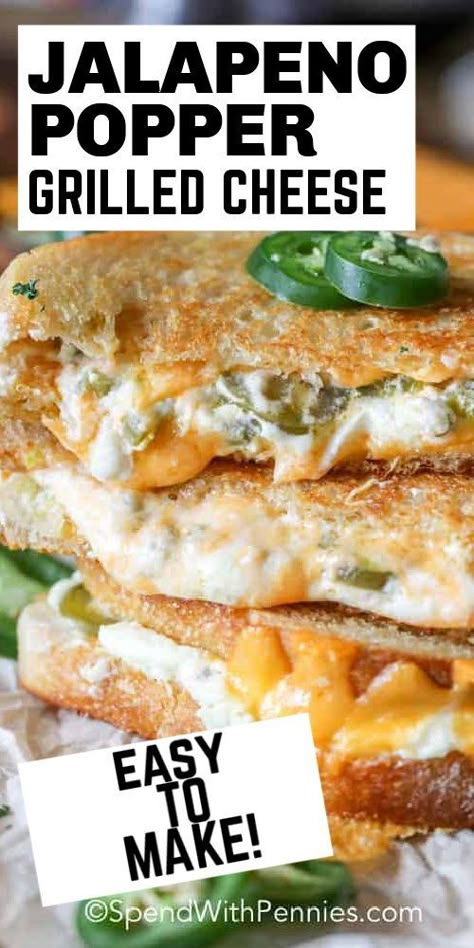 What could possibly be better than grilled cheese? How about a jalapeño popper grilled cheese! With cream cheese, sourdough bread and jalapeños this spicy treat is irresistible. #spendwithpennies #jalapeñopoppergrilledcheese #grilledcheese #lunch #sandwich #maindish Parrilladas Ideas, Cheese Sourdough Bread, Popper Grilled Cheese, Cheese Sourdough, Gourmet Grill, Gourmet Grilled Cheese Sandwich, Jalapeno Popper Grilled Cheese, Gourmet Grilled Cheese, Gourmet Grilling