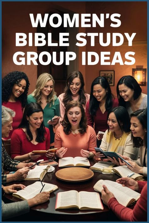 Women gathered around a table, studying the Bible in a group. Bible Study For Women Small Groups, Women Bible Study Activities, Bible Study Themes For Women, Ideas For Bible Study Groups, Games For Ladies Bible Study, Bible Sermon Topics, Women’s Small Group Ideas, Women’s Bible Study Activities, Womens Group Discussion Topics