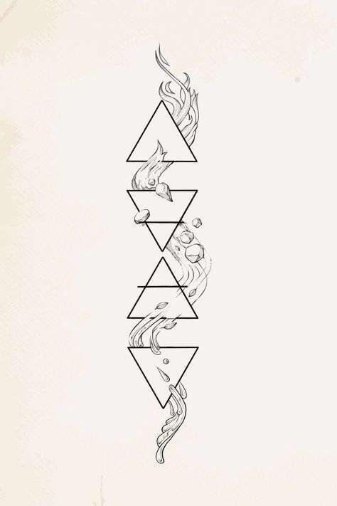 Elemental Triangles Tattoo, Elements Minimalist Tattoo, Elements Triangle Tattoo, The Elements Tattoo Ideas, Fine Line Elements Tattoo, 4 Elements Tattoo Design, Elements Geometric Tattoo, Symbols For The Elements, Alchemy Elements Tattoo