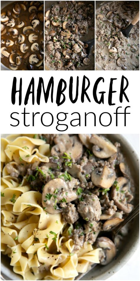 Hamburger Stroganoff Recipe Ground Beef, Stroganoff Recipe Ground Beef, Hamburger Stroganoff Recipe, Recipe Ground Beef, Hamburger Stroganoff, Homemade Sour Cream, Instant Family, Ground Beef Stroganoff, Homemade Sloppy Joes