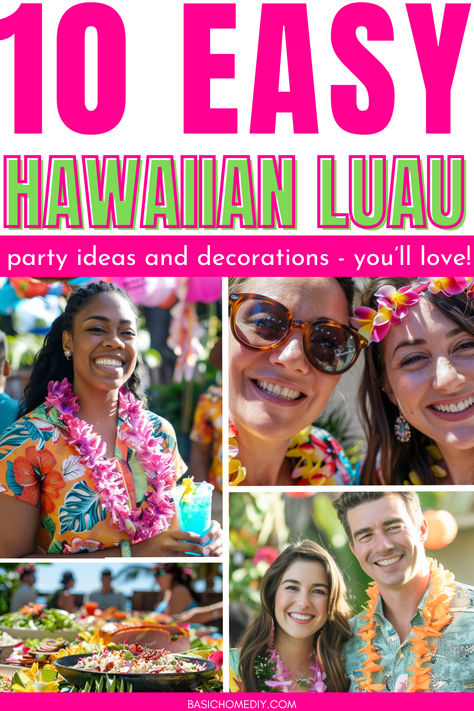 Find the best easy Hawaiian Luau party ideas and decorations for your next tropical celebration. From food ideas and sides to invitations, outfits, and party favors for kids and adults - we've got you covered. Enjoy a variety of appetizers, grilled chicken, and finger foods perfect for birthdays, weddings, and showers. Keep the fun going with party games and activities and sip on refreshing tropical drinks and indulge in desserts with these simple luau party ideas for your perfect party. Hawaiian Luau Party Ideas, Hawaiian Theme Party Decorations, Traditional Hawaiian Food, Luau Party Ideas, Hawaiian Music, Luau Party Supplies, Tropical Drinks, Party Favors For Kids, Creative Party Ideas