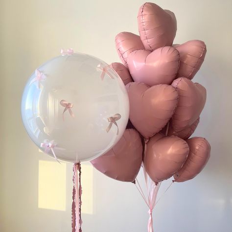 Enhance your birthday or bow party with these sophisticated balloons. Ideal for a Romantic themed celebration, girls' night, Bachelorette or any Coquette themed party. Create a stunning atmosphere by pairing them with our Pink Numbers or add Pink and White Latex Balloons for a professional-looking decor. Make your party unforgettable with these elegant balloons. Great for setting the scene as a Pro.  𝐂𝐡𝐨𝐜𝐤𝐢𝐧𝐠 𝐇𝐚𝐳𝐚𝐫𝐝: Children can choke or suffocate on uninflated or broken balloons. Pink Party Decorations Outdoor, Bow Decor Party, Valentines 2nd Birthday Party, Bow Balloon Decorations, Balloon With Bow, Baby Pink Party Decorations, Bow Themed Party Decor, Elegant Bachelorette Party Decor, Pink Bow Party Theme