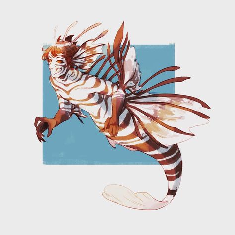 Mermaid Drawings, Ocean Design, Lion Fish, Mermaid Art, Marine Animals, Fantasy Inspiration, Fish Art, Illustration Artists, Fantasy Character Design