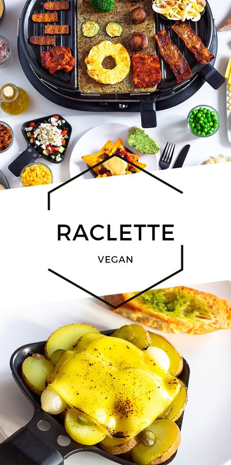 Vegetarian Raclette Ideas, Raclette Recipes Dinners, Raclette Ideas, Vegan Fondue, Raclette Recipes, Raclette Party, Raclette Grill, Vegan Wine, Vegan Bacon