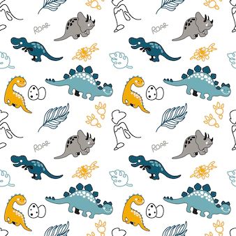 Free Vector | Seamless dinosaur animal pattern set. cute childish seamless pattern in cartoon style. Taggart Lake, Dinosaur Sketch, Dinosaur Silhouette, Vector Doodle, Dinosaur Footprint, Baby Pop, Cartoon Wallpaper Hd, Vector Sketch, Shabby Chic Pink