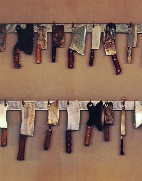 décor / rustic Jenny Green, Butcher Knives, Meat Restaurant, Meat Shop, Meat Markets, Focal Wall, Butcher Shop, Farm Shop, Restaurant Interior