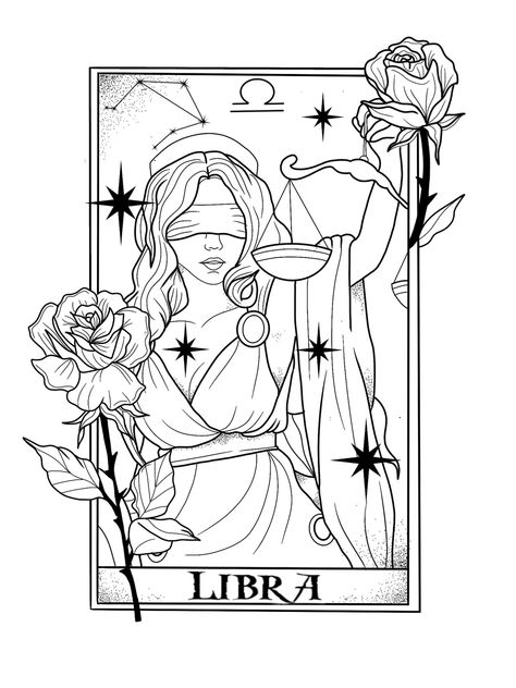 Libra Venus Tattoo, Rose Of Venus Tattoo, Libra Art Goddesses, Libra Tarot Card Tattoo, Libra Sketch, Libra Scales Drawing, Libra Drawing, Libra Goddess Tattoo, Venus Drawing