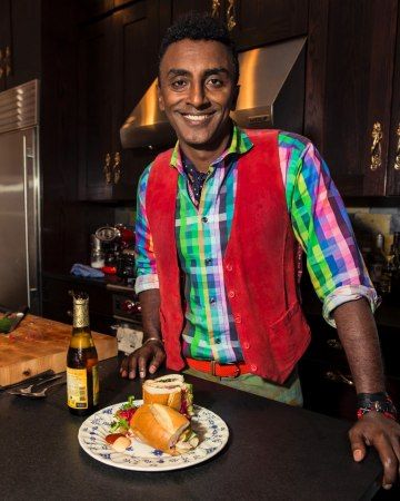 Marcus Samuelsson’s Banh Mi Sandwich Recipe   Midnight eats are the most primal, and personal, of the culinary genre called snack: it’s just for you, and you need something that will soak up all that tequila. Something fatty.  Marcus Samuelsson, the acclaimed chef and owner of Red Rooster Harlem, knew exactly what he wanted to make to kick off Vanity Fair’s Midnight Snack series: a banh mi sandwich, slathered with chicken-liver pâté. Banh Mi Sandwich Recipe, Marcus Samuelsson, Banh Mi Sandwich, Famous Chef, Roast Chicken Leftovers, Thai Kitchen, Chicken Liver Pate, Pickled Cabbage, Cabbage Recipe