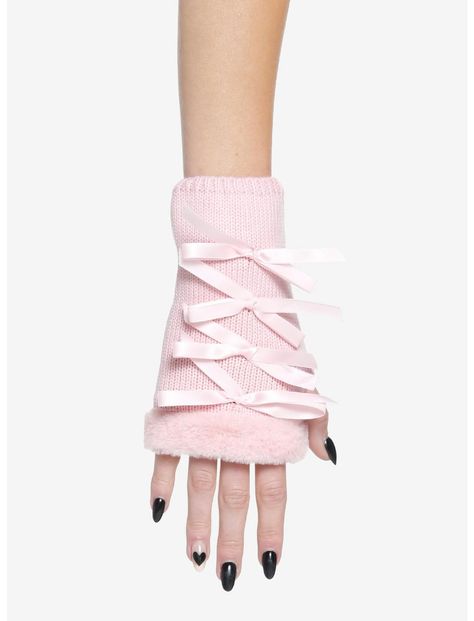 Pink Cat Paws Bow Fingerless Gloves | Hot Topic Aesthetic Pink Clothes, Cute Fingerless Gloves, Paw Design, Tall Hoodies, Kawaii Fashion Outfits, Crochet Gloves, Cat Paw, Plus Size Fits, Pink Cat