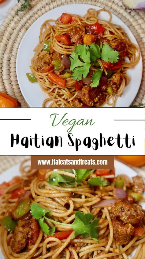 Haitian Spaghetti, Vegan Pasta Recipe, Soy Free Vegan, Vegetarian Meal Plan, Haitian Food Recipes, Soy Recipes, Veggie Dinner, Vegan Pasta Recipes, Scotch Bonnet