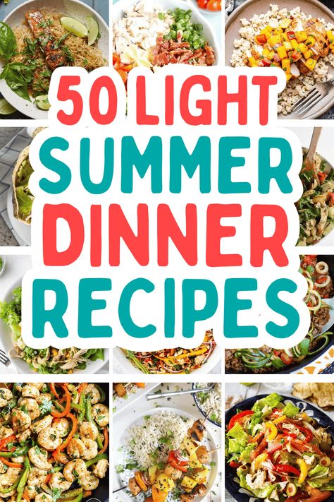 Easy light summer dinner recipes! These healthy hot weather meals include quick chicken dinners, summer salads, low carb and vegetarian meals, and light summer pasta dishes. Cheap Summer Dinner Ideas, Summer Supper Ideas Healthy, Summer Supper Ideas Families, Easy Summer Supper Ideas, Salads Low Carb, Light Supper Ideas, Recipes For Hot Weather, Hot Weather Dinner Ideas, Light Summer Dinner Recipes