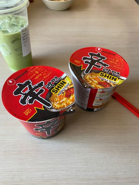 Shin Cup Noodles Aesthetic, Shin Ramen Aesthetic, Shin Ramen, Ramen Cup, Shin Ramyun, Cup Ramen, Constantly Hungry, Spicy Ramen, Korean Snacks