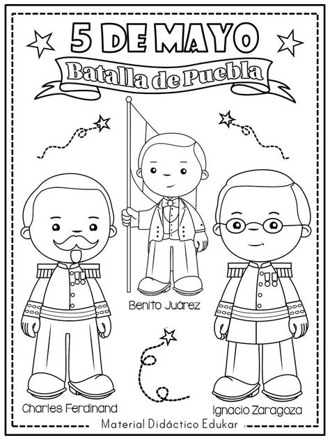 5 de Mayo - Aniversario de la Batalla de Puebla - EduKar 5 De Mayo, Saint Marys, Holiday Printables, Learning Spanish, Diy Videos, Free Coloring Pages, Printable Coloring, Printable Coloring Pages, Coloring Sheets