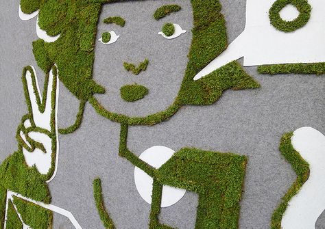 jennifer ilett grows hello/goodbye graffiti from moss Moss Graffiti, Reverse Graffiti, Hello Goodbye, Artist Project, Eco Architecture, Forums Design, Green Inspiration, Graffiti Artwork, Vertical Gardens