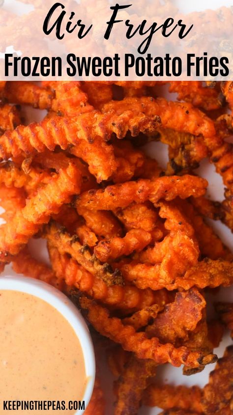 Sweet potato fries with side of dipping sauce. Air Fry Frozen Sweet Potato Fries, Frozen Sweet Potato Fries In Air Fryer, Sweet Potato Fry Dip, Fries In The Air Fryer, Frying Recipes, Air Fryer Sweet Potato Fries, Yam Fries, Making Sweet Potato Fries, Crinkle Fries