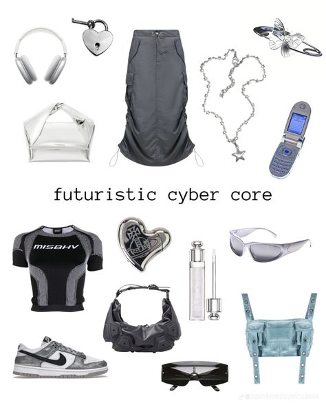 Chromecore Outfits, Futuristic Minimalist Fashion, Futuristic Minimalism Outfit, Girly Futuristic, Frutiger Aero Aesthetic Outfits, Angelic Cybercore Outfit, Futuristic Minimalism Fashion, Futuristic Y2k Fashion, Cybercore Aesthetic Outfits