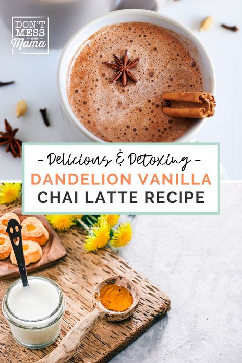 Caffeine Free Tea Recipes, Dandelion Coffee Recipe, Dandelion Drink Recipes, Best Chai Tea Latte Recipe, Caffeine Free Chai Tea Recipe, Chai Latte Concentrate Recipe, Herbal Tea Latte, Vanilla Chai Latte Recipe, Witchy Drinks