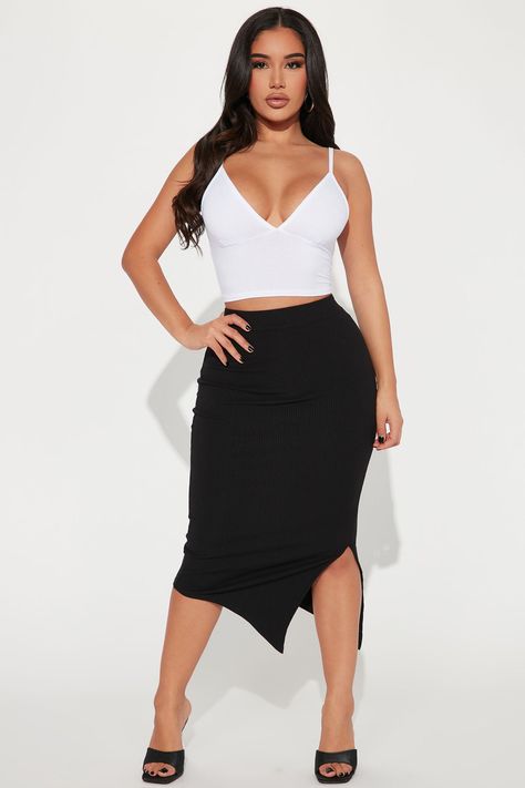 Available In Black, Heather Grey, And Olive. Midi Skirt High Rise Elastic Waistband Asymmetrical Hem Stretch 30" Length 46% Cotton 44% Rayon 10% Spandex Imported | Wife Me Up Midi in Black size XL by Fashion Nova Fashion Nova Office Wear, Classy Business Outfits, Janet Guzman, Plus Size Models, Curvy Girl Fashion, Business Outfits, Asymmetrical Hem, New Arrival Dress, Buy Dress