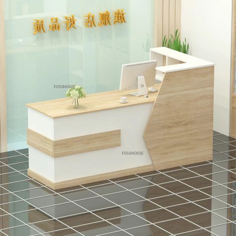 Modern Simple Wood Company Front Reception Desk Office Furniture Cashier Desk Parental Advisory Multifunctional Desk Table - Reception Desks - AliExpress Cashier Table Design Ideas, Counter Table Design Shop L Shape, Front Desk Lighting, Office Table Design Simple, Reception Tables Design, Simple Counter Design, Table Counter, Counter Office, Counter Front Design