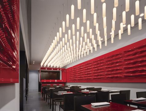 Evan Douglis Studio LLC // REptile// HAKU restaurant NY Plastic Architecture, Feature Lighting, Bar Restaurant Design, Open Ceiling, Lighting Installation, Decorative Ceiling, Architectural Interior, Residential Lighting, Retail Interior