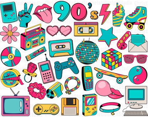 Y2k Clipart, 90s Items, 80's Vibes, Groovy Svg, 90's Vibes, 90s Theme Party, 90s Art, 90s Design, Retro Kunst