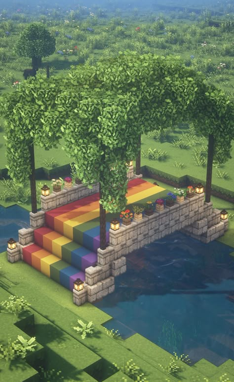 Watch my YouTube video for this LGBTQ Pride Minecraft Bridge Tutorial build and get all the mod and resource pack info! 🍓🌿✨ #fairytale #minecraftcottagecore #minecraftaesthetic #aesthetic #aestheticminecraft #vibey #minecraft #fairytail #fairy #fairyminecraft #lgbt #lgbtq #lgbtqia #lgbtminecraft #lgbtqminecraft #prideminecraft #gayminecraft #lesbianminecraft #pride #minecraft Minecraft Bridge Tutorial, Minecraft Wedding Ideas, Pride Minecraft Builds, Minecraft Pride Banners Tutorial, Minecraft Pride Builds, Minecraft Pride, Minecraft Wedding Build, Pride Month Minecraft Builds, Minecraft Rainbow Builds