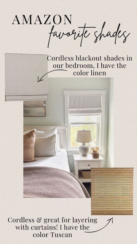 When To Use Curtains Or Shades, Amazon Window Treatments, Best Amazon Shades, Affordable Window Coverings, Shades With Curtains Bedroom, Bedroom With Blinds Only, Bedtoom Blinds, Bedroom Roller Shades, Cordless Window Blinds