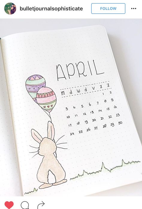 Hello April. Bunny with Easter egg balloons and calendar. Monthly Cover Ideas, Bullet Journal Title Page, Journal Monthly Cover, Bullet Journal Titles, April Bullet Journal, Bullet Journal Monthly, Bullet Journal Month, 심플�한 그림, Bullet Journal Page