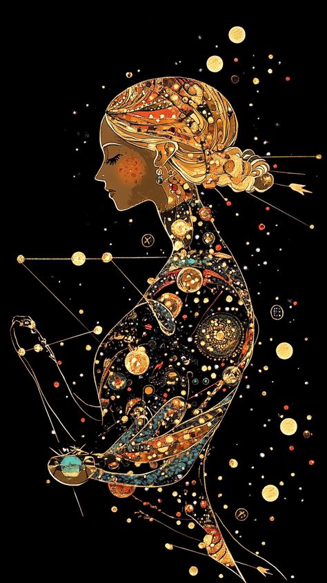 Enchanting Sagittarius woman, adorned with cosmic motifs, in vibrant Fred Tomaselli style. A celestial blend of dreamlike elegance and astrological wonder. Sagittarius Goddess, Fred Tomaselli, Sagittarius Woman, Sagittarius Women, Whimsical Style, Whimsical Fashion, Enchanted, Zodiac Signs, Wonder