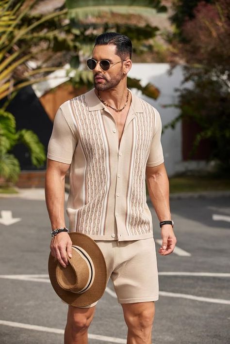 love these 😍 came in a couple days too Mens Clothing Styles Beach, Shorts Men’s Fashion, Goa Wear Men, Mens Palm Springs Outfit, Summer Casual Outfit Men, Mens Island Outfits, Home Outfit For Men, Men's Old Money Style, Island Outfit Ideas Men