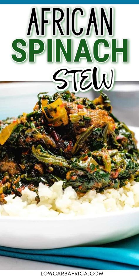 Efo riro (Nigerian Spinach Stew) is a mouthwatering, savory, African stew made with spinach and is oh so flavorful! Spinach, meat, veggies and seasonings make up this delicious stew. African Spinach Stew, African Spinach, Stew Healthy, Efo Riro, Spinach Stew, African Stew, African Recipes Nigerian Food, Jamaican Dishes, Nigerian Recipes