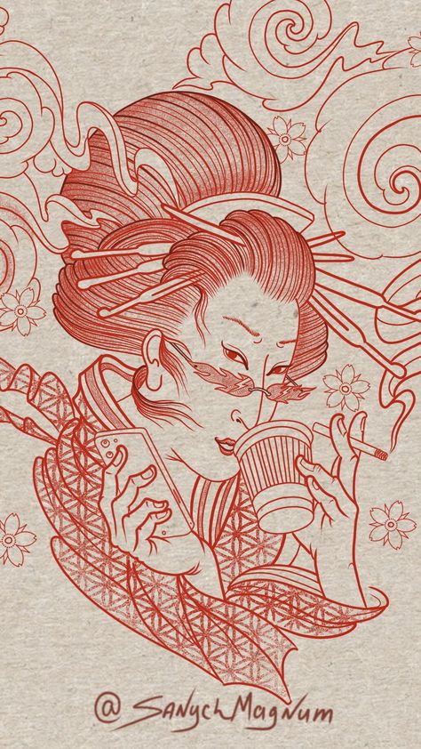 Geisha Japanese Tattoo, Namakubi Geisha, Japanese Geisha Tattoo Design, Irezumi Geisha, Traditional Geisha Tattoo, Ukiyoe Tattoo, Japanese Geisha Tattoo, Modern Geisha, Geisha Design