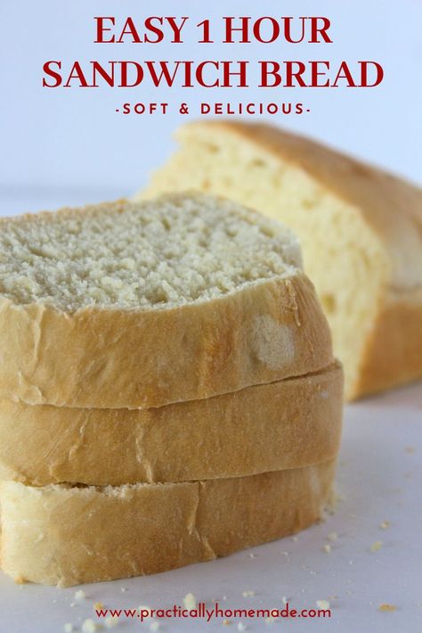 Hour Bread Recipe, Two Ingredient Bread, One Hour Bread Recipe, Quick Sandwich Bread, One Hour Bread, Easy Sandwich Bread Recipe, Practically Homemade, Homemade Sandwich Bread, Loaves Of Bread